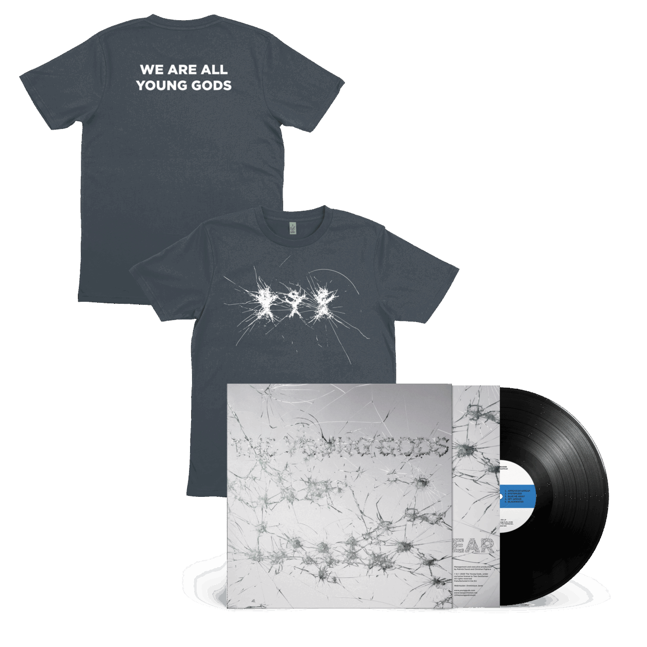 THE YOUNG GODS - Appear Disappear Vinyl + Light Charcoal T-Shirt Bundle